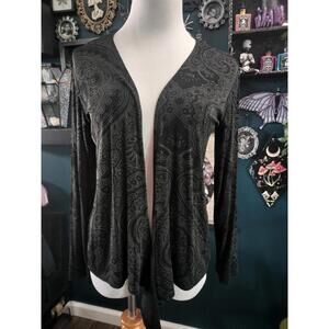 Black paisley design long sleeve open front cardigan
